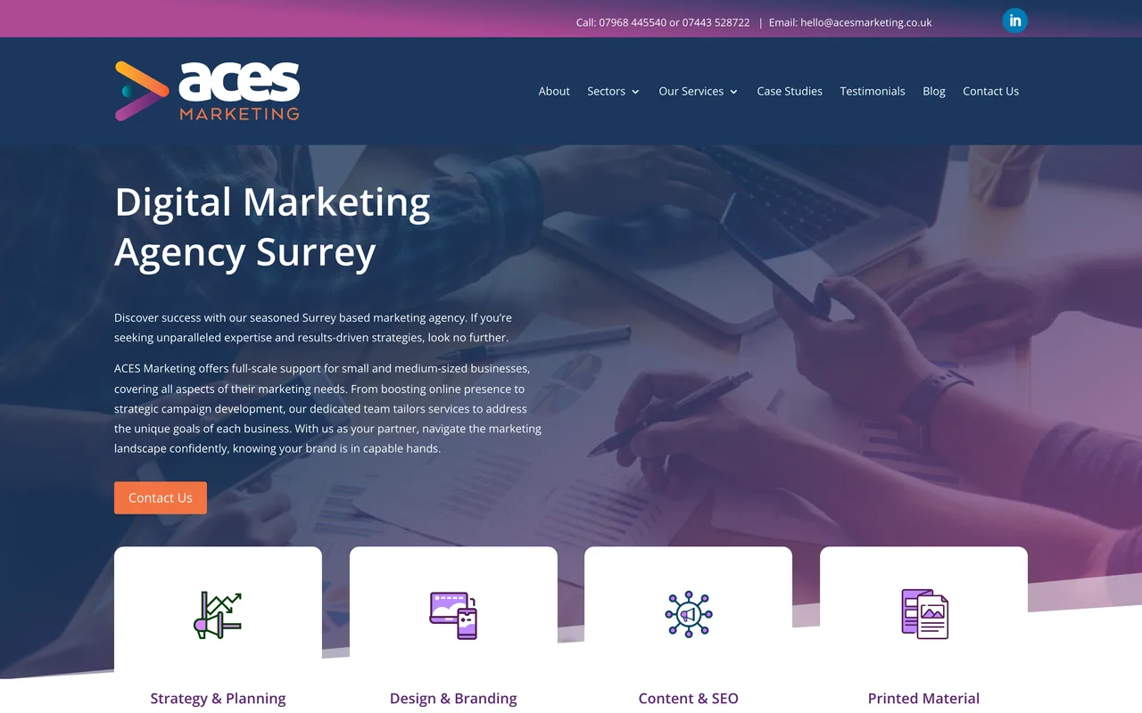 ACES Marketing homepage screenshot, Financial services marketing and SEO for advisers and brokers