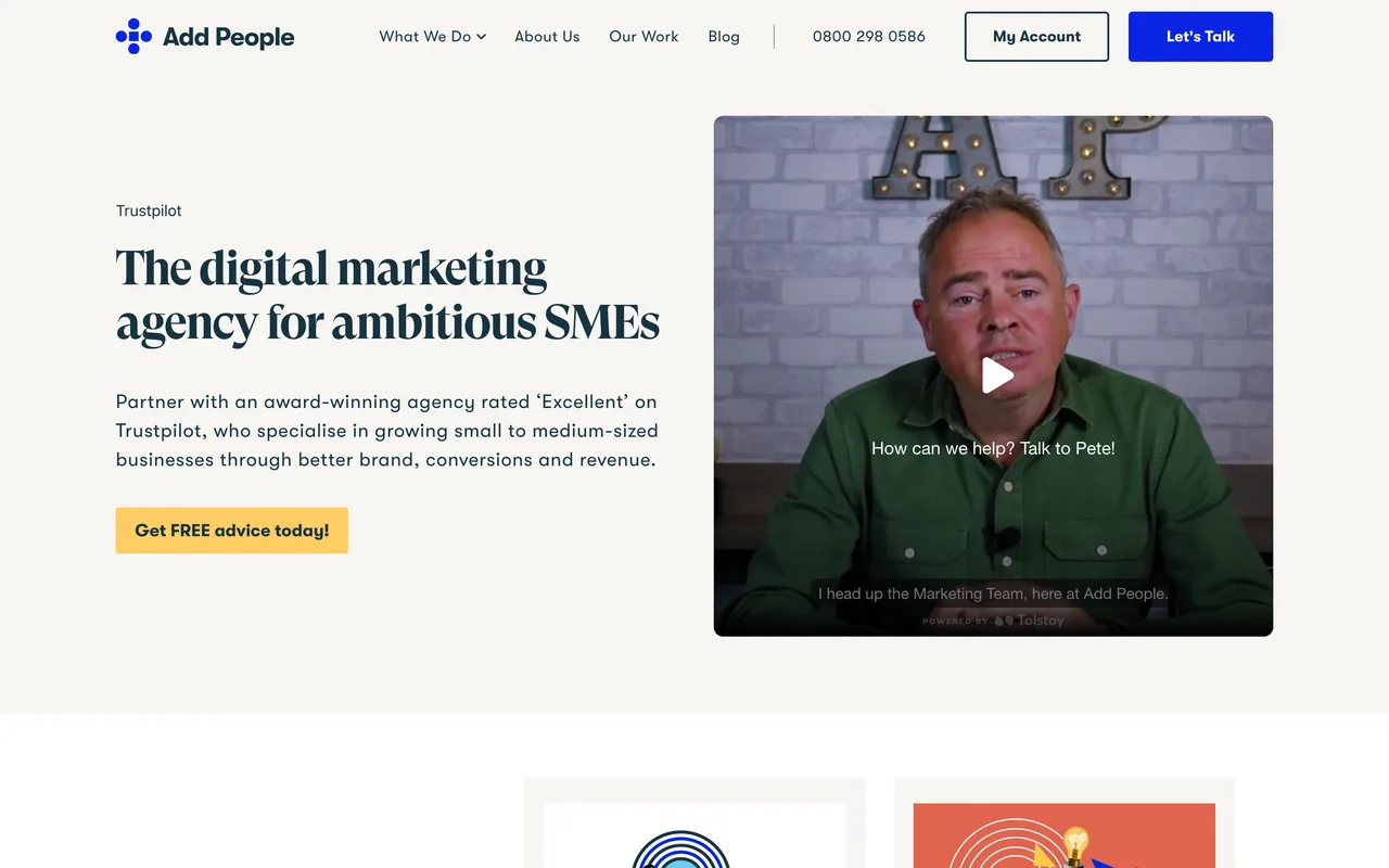 Add People homepage screenshot, SME-focused SEO and paid media