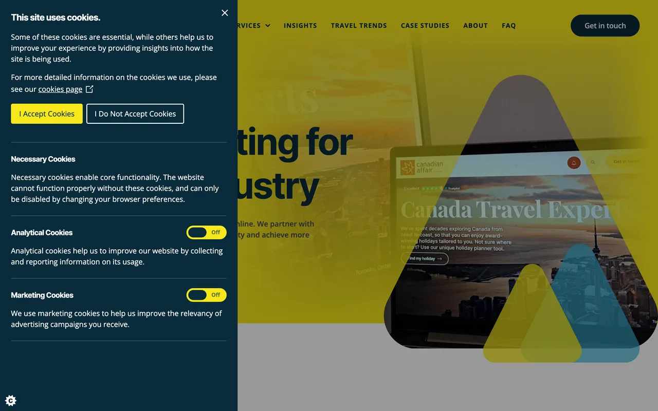 Adido Digital homepage screenshot, Specialist travel SEO, PPC and content marketing