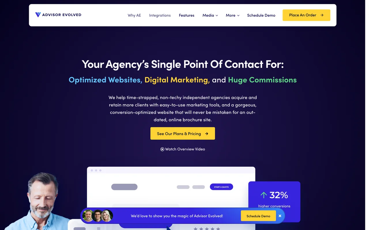 Advisor Evolved homepage screenshot, SEO-optimised websites and marketing tools for independent insurance agents