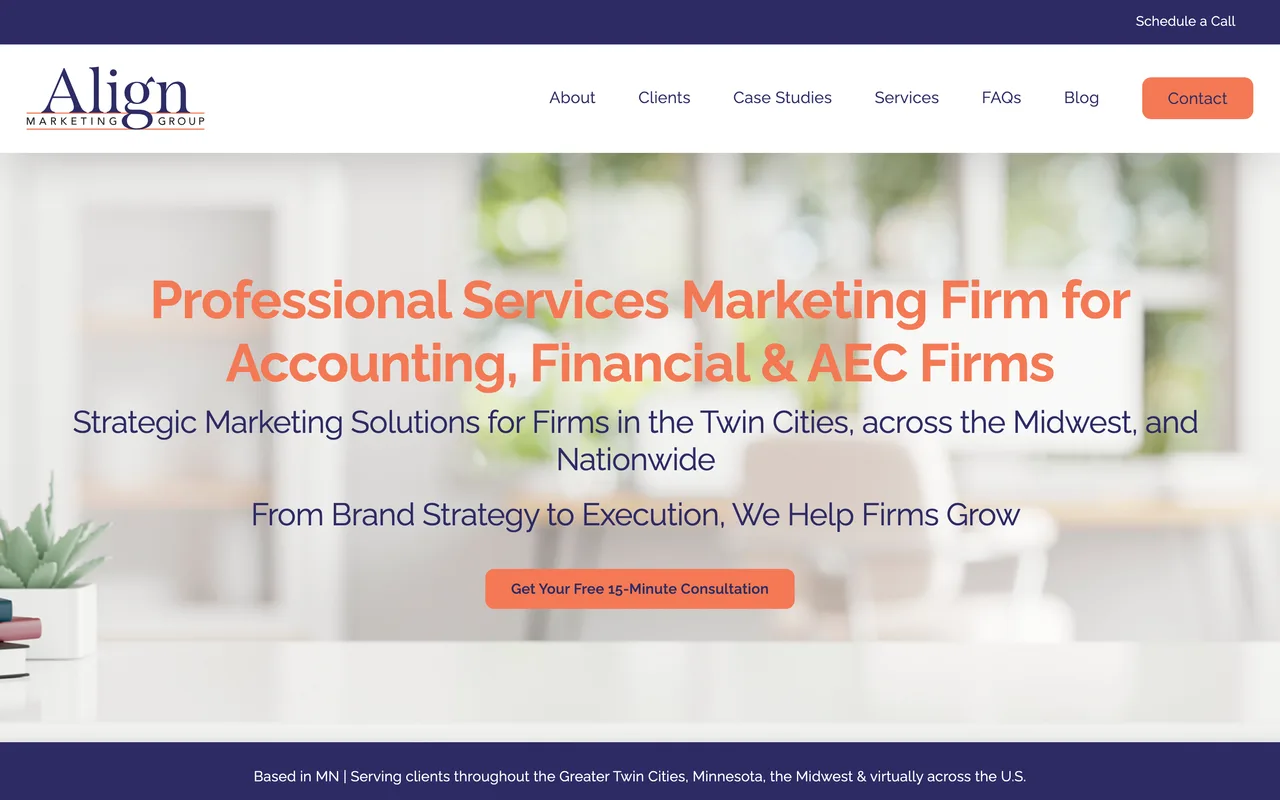 Align Marketing Group homepage screenshot, Outsourced marketing for professional service and AEC firms