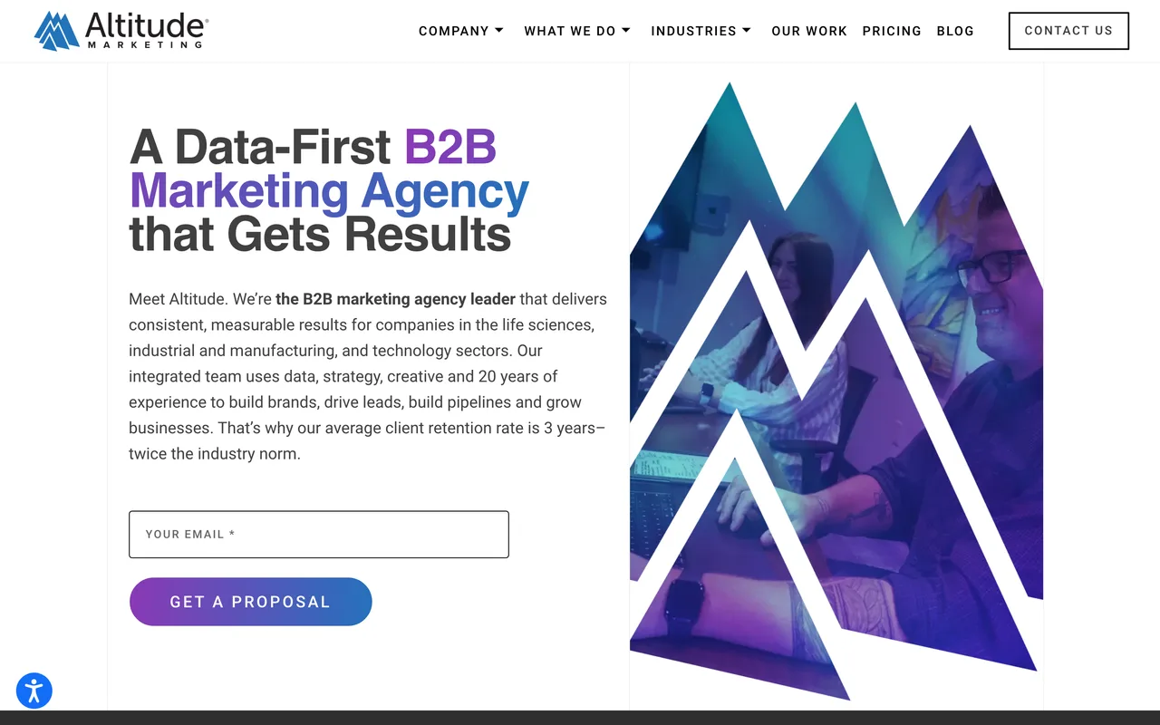 Altitude Marketing homepage screenshot, B2B marketing for industrial, life sciences and technology