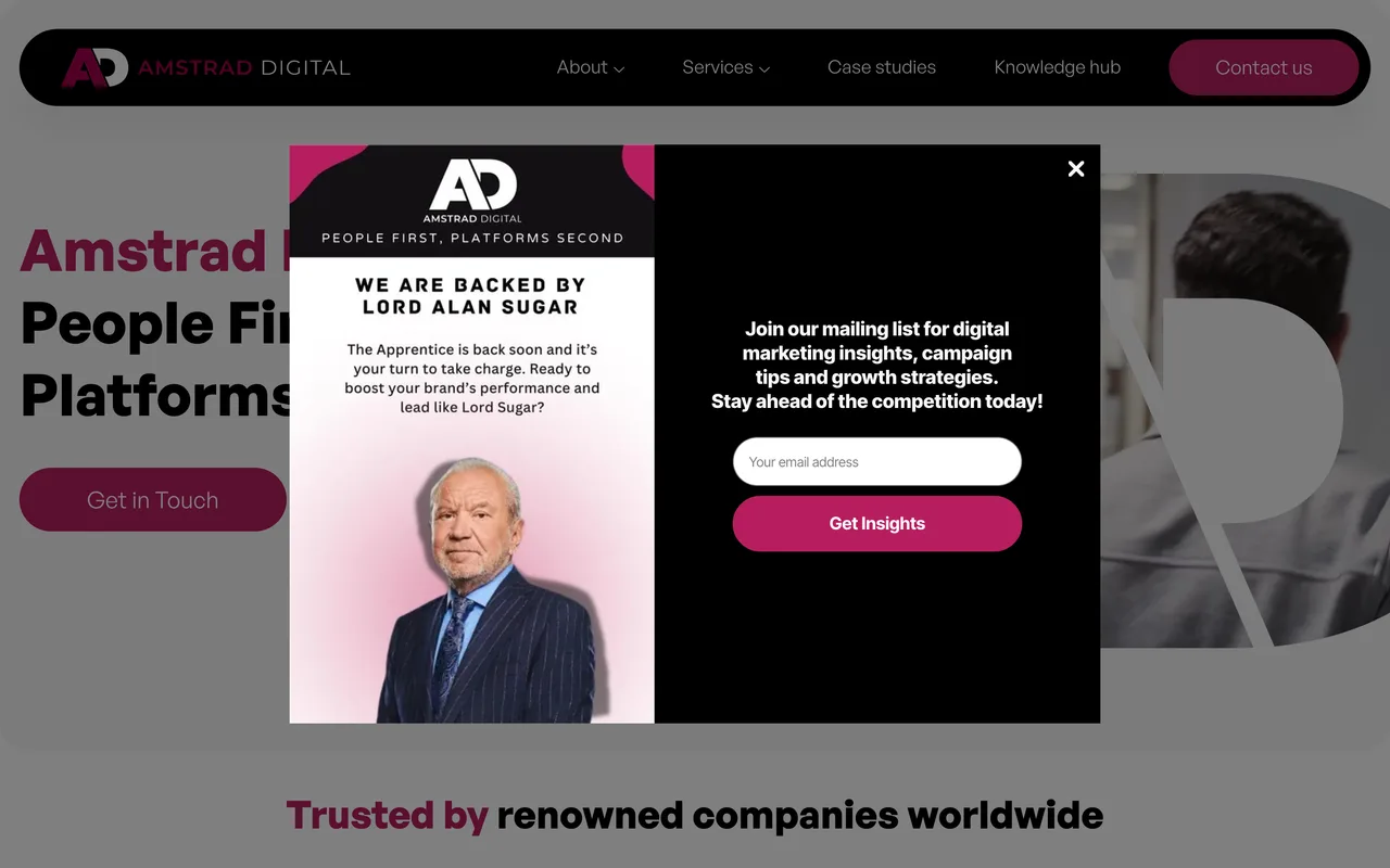 Amstrad Digital homepage screenshot, Fashion and ecommerce SEO