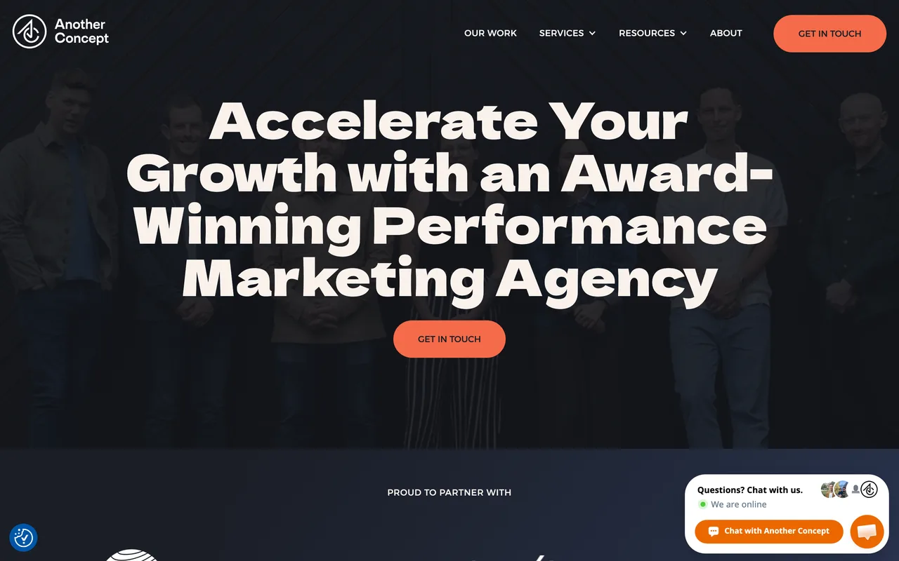 Another Concept homepage screenshot, SEO, content and digital PR