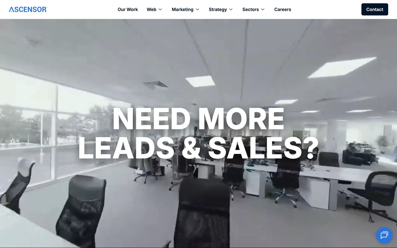 Ascensor homepage screenshot, Web design, ecommerce and SEO