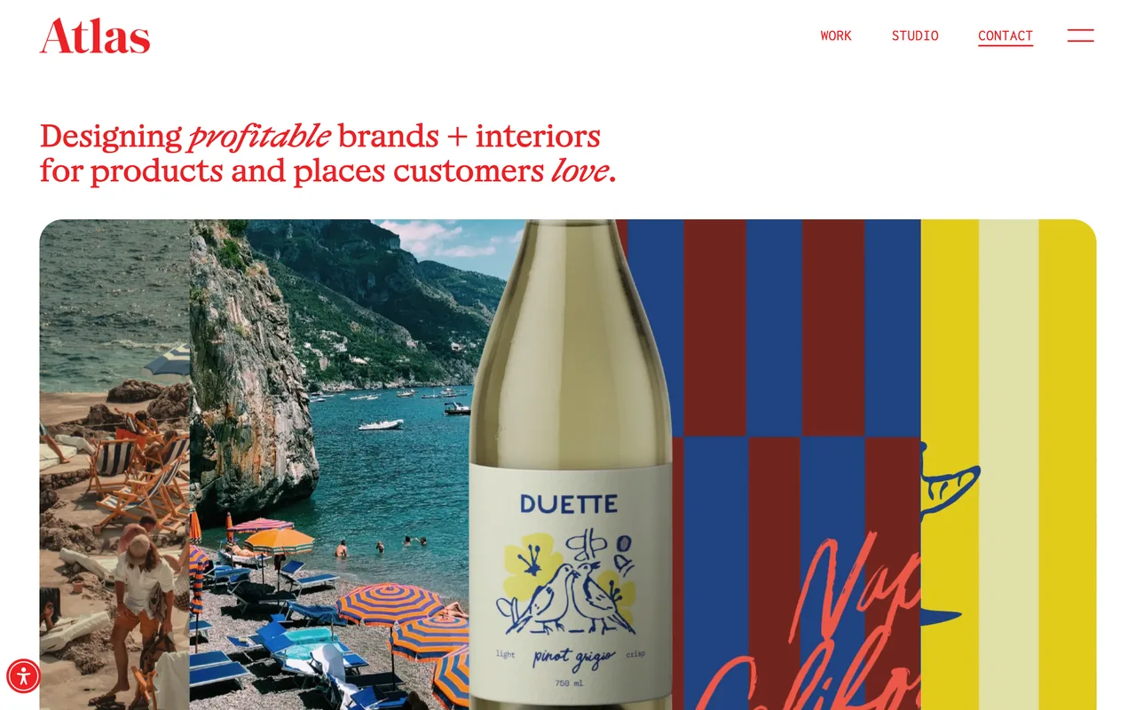 Atlas Branding homepage screenshot, Restaurant and hospitality branding, web and interior design