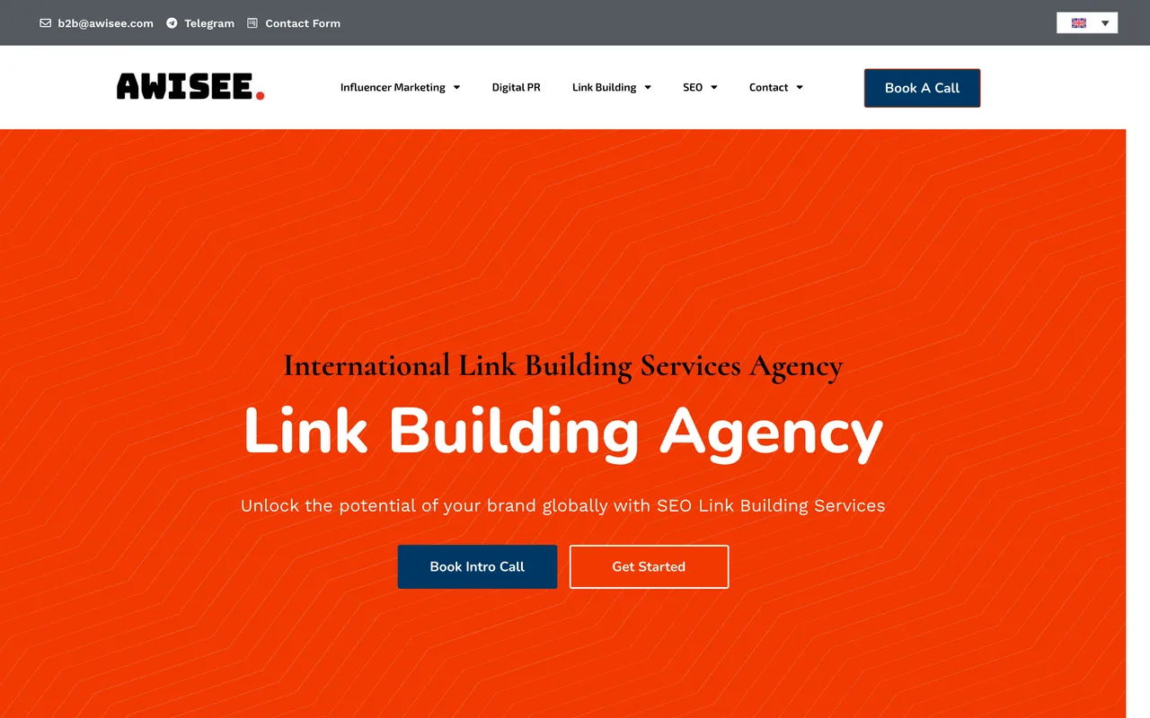 AWISEE homepage screenshot, iGaming link building and digital PR