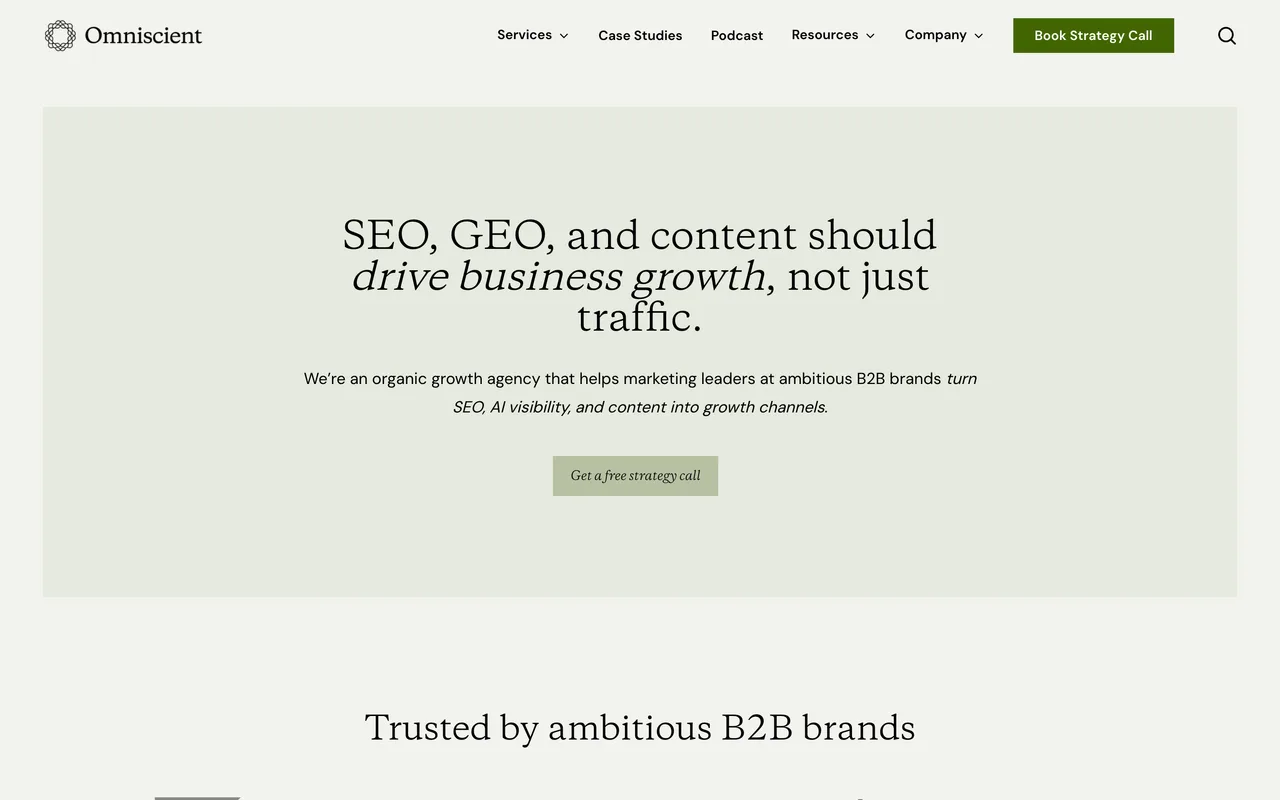 Omniscient Digital homepage screenshot, B2B software organic growth (SEO and content)