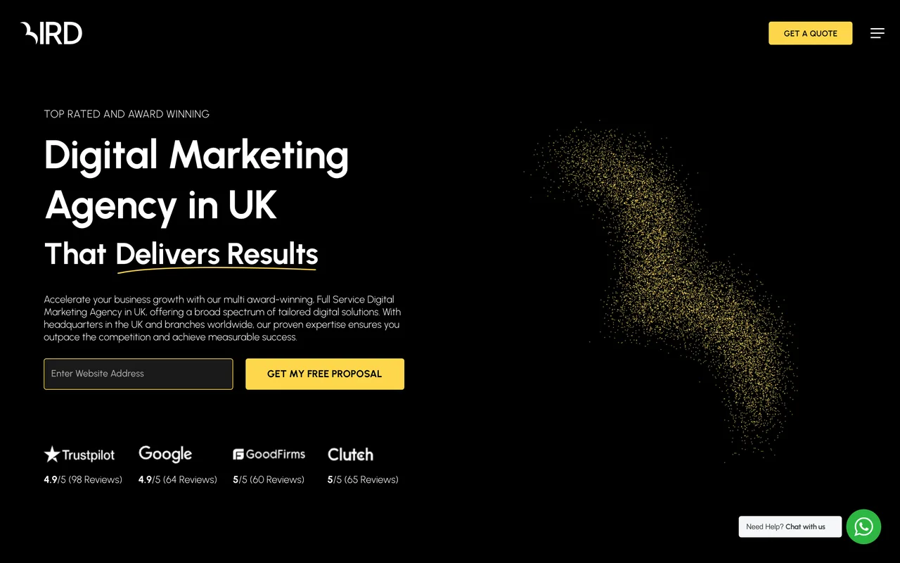 Bird Marketing homepage screenshot, Full-service digital marketing with a real estate and property practice