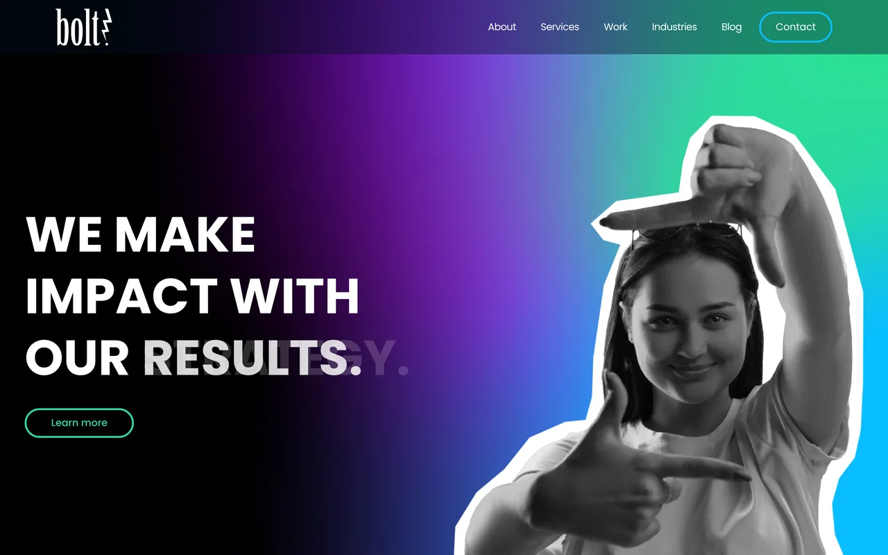 Bolt PR homepage screenshot, Integrated B2B tech PR, content and thought leadership