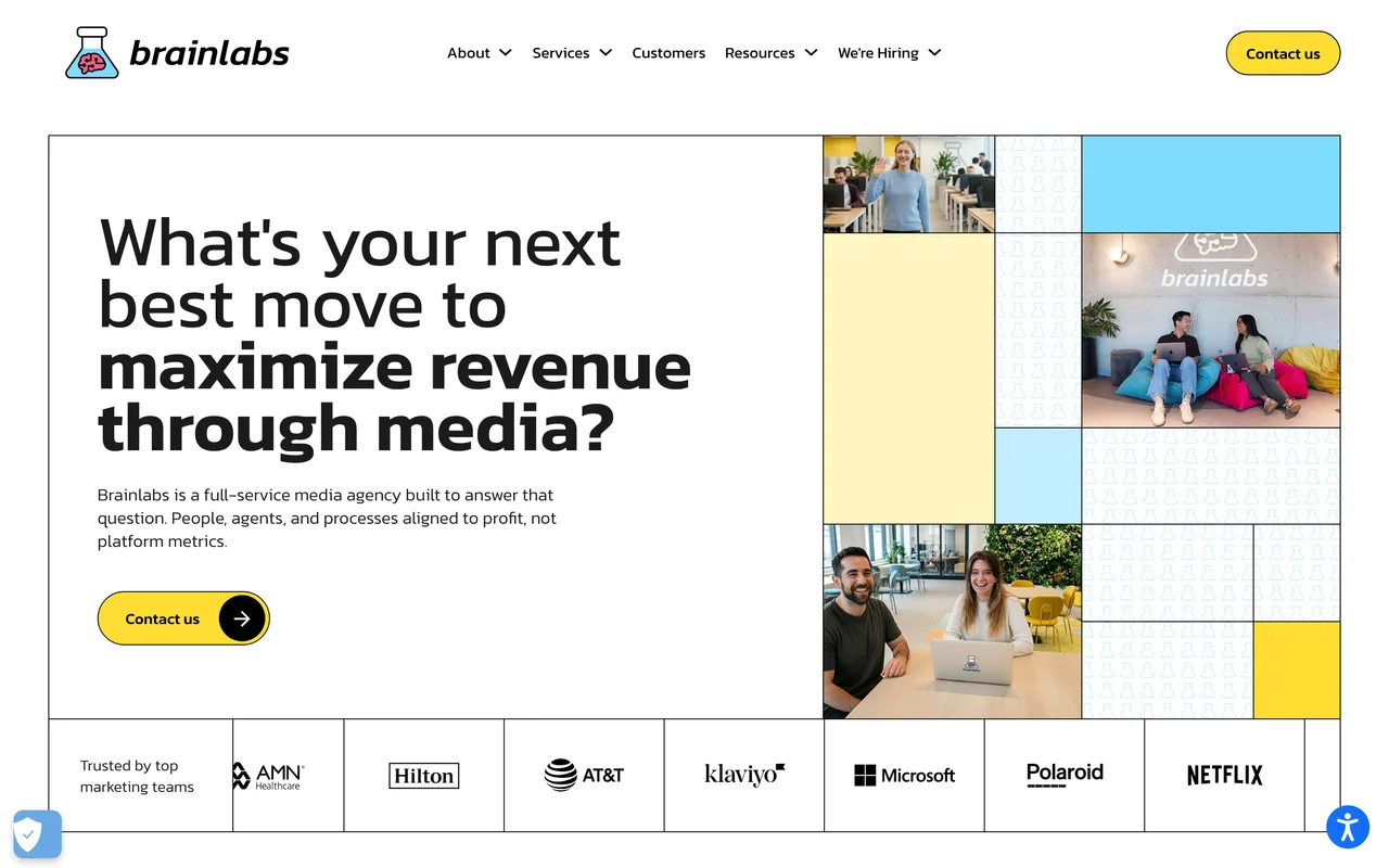 Brainlabs homepage screenshot, Performance media and paid search