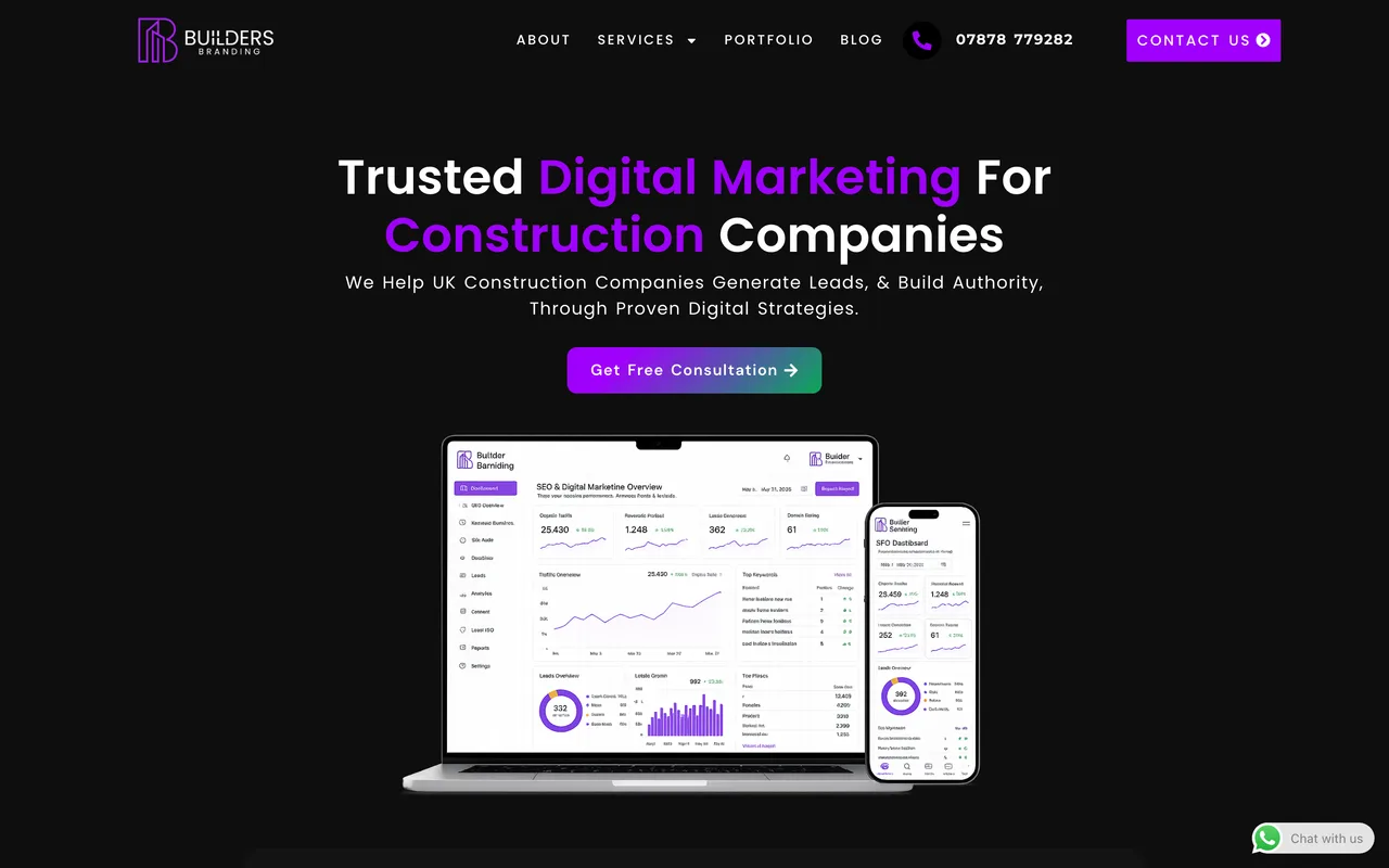 Builders Branding homepage screenshot, Construction and trades marketing for builders and contractors