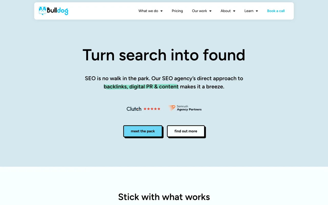 Bulldog Digital Media homepage screenshot, SaaS digital PR, content and SEO