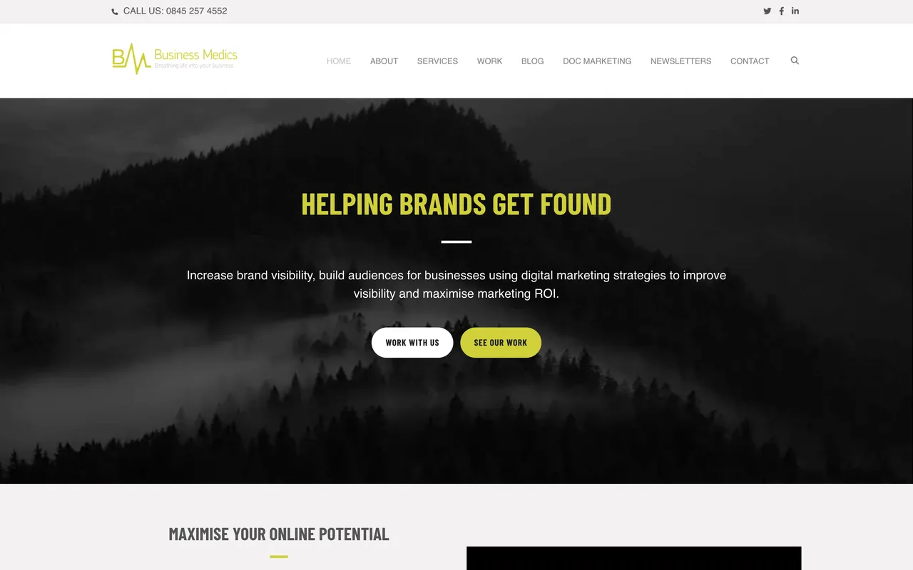 Business Medics homepage screenshot, Small business SEO within pre-agreed budgets
