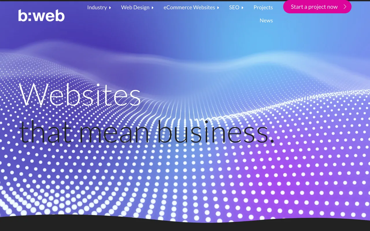 b:web homepage screenshot, Bespoke web design and SEO with a dedicated trades offering