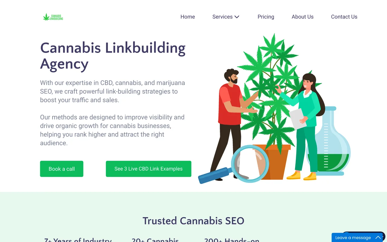 Cannabis Link Building homepage screenshot, Cannabis, CBD, vape and kratom link building
