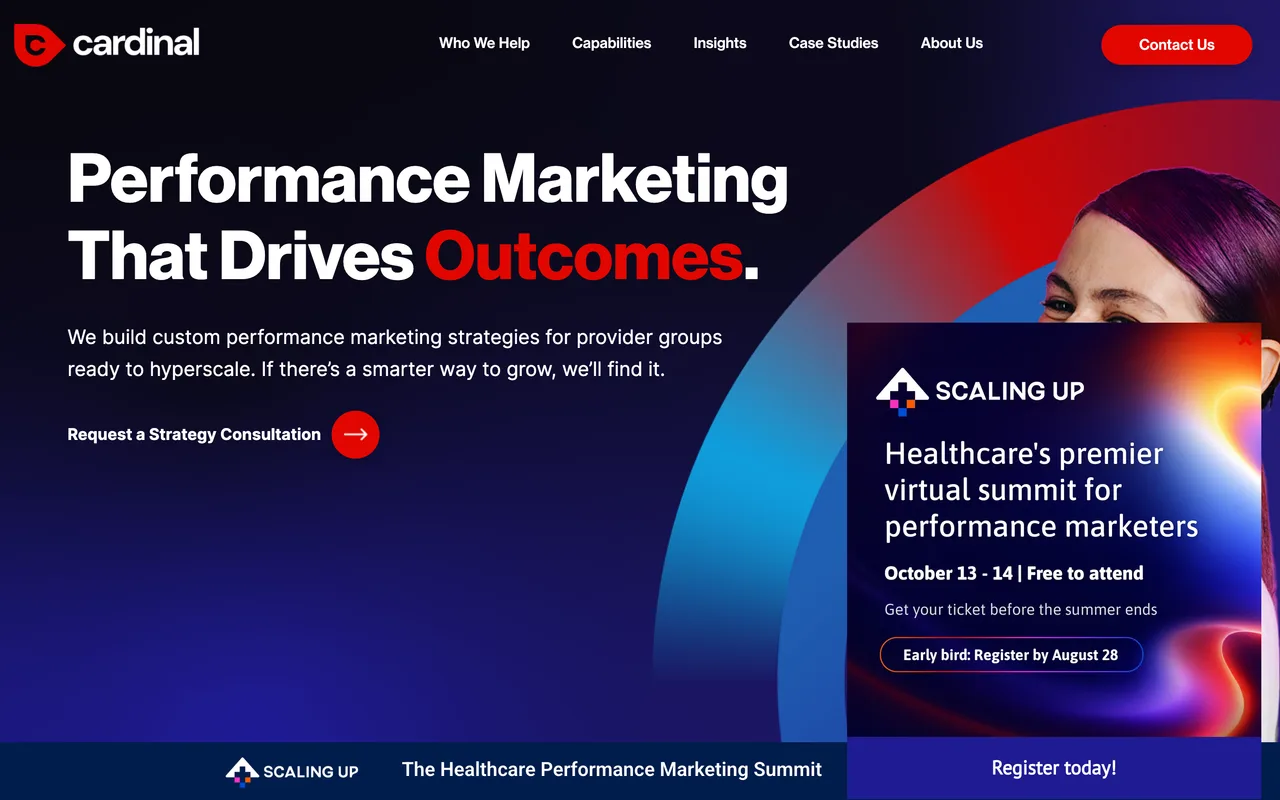 Cardinal Digital Marketing homepage screenshot, Healthcare performance marketing and SEO
