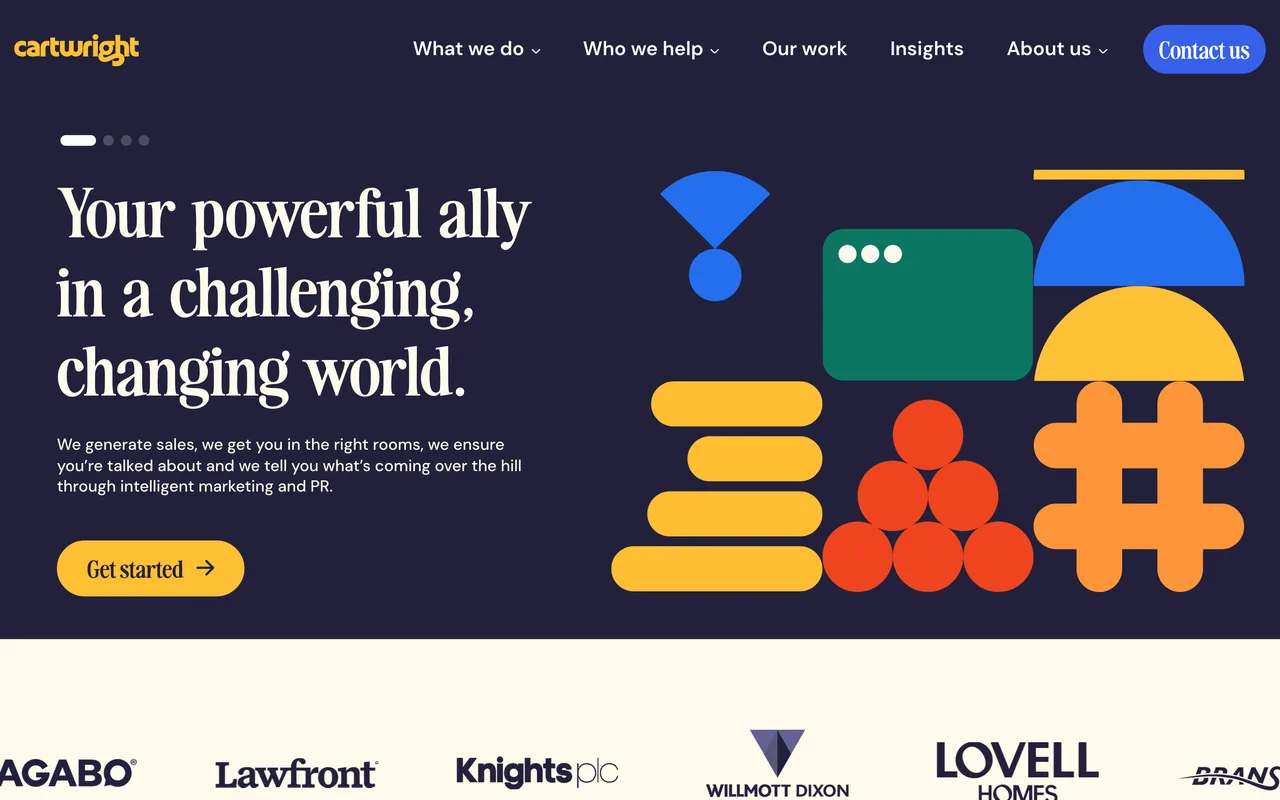 Cartwright homepage screenshot, B2B and B2C marketing with SEO