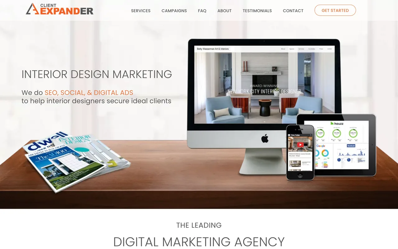 Client Expander homepage screenshot, Luxury branding, websites and SEO for design and build businesses