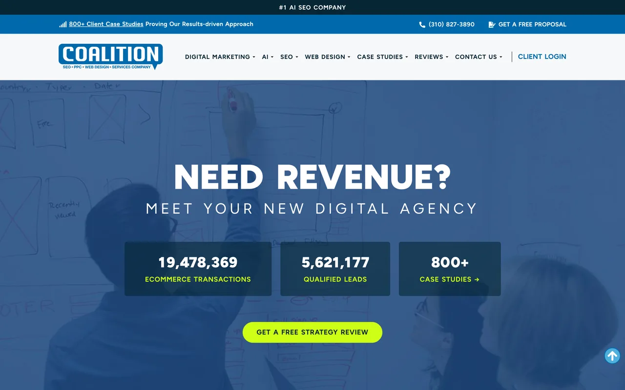 Coalition Technologies homepage screenshot, Fashion brand SEO and ecommerce marketing