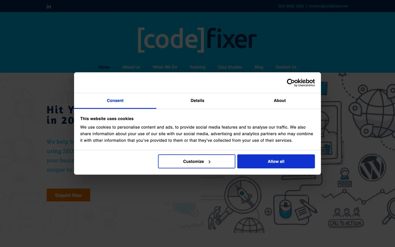 Codefixer homepage screenshot, SEO and Google Ads (PPC)