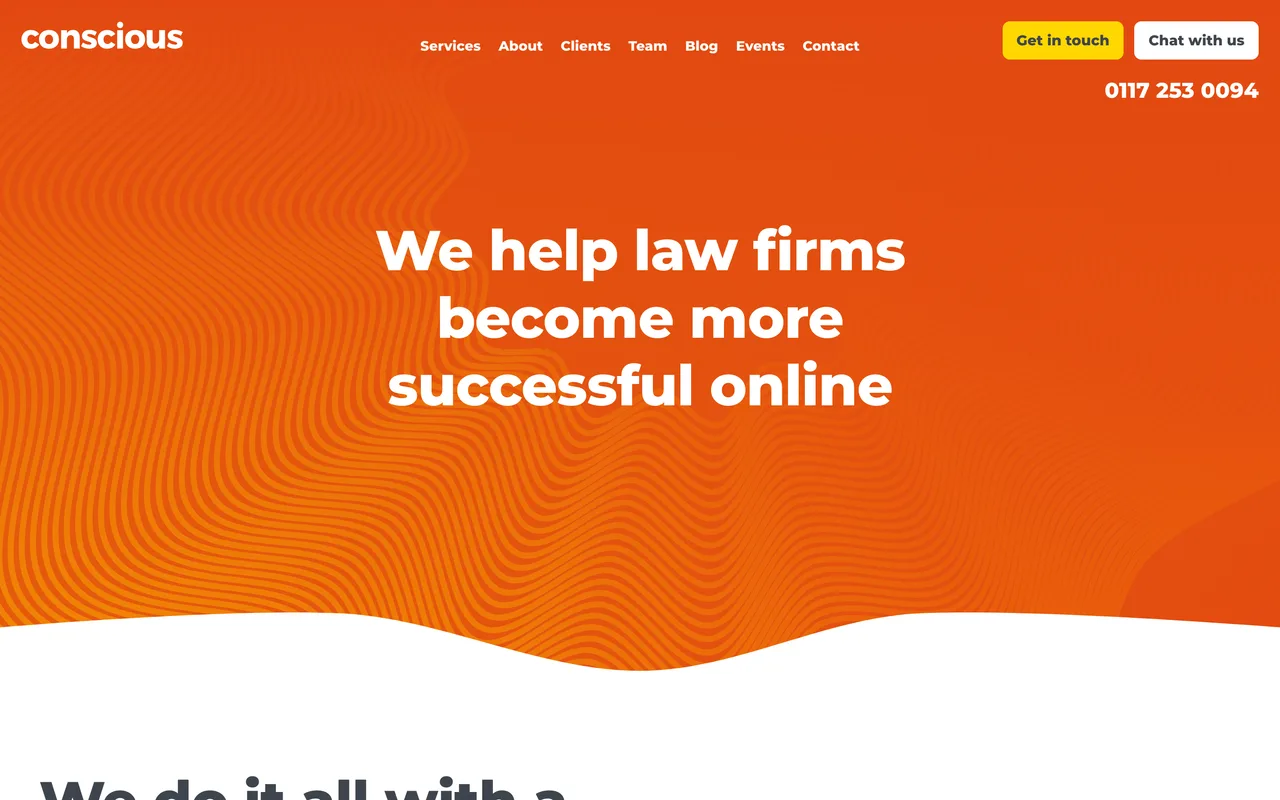 Conscious Solutions homepage screenshot, Marketing and SEO for law firms