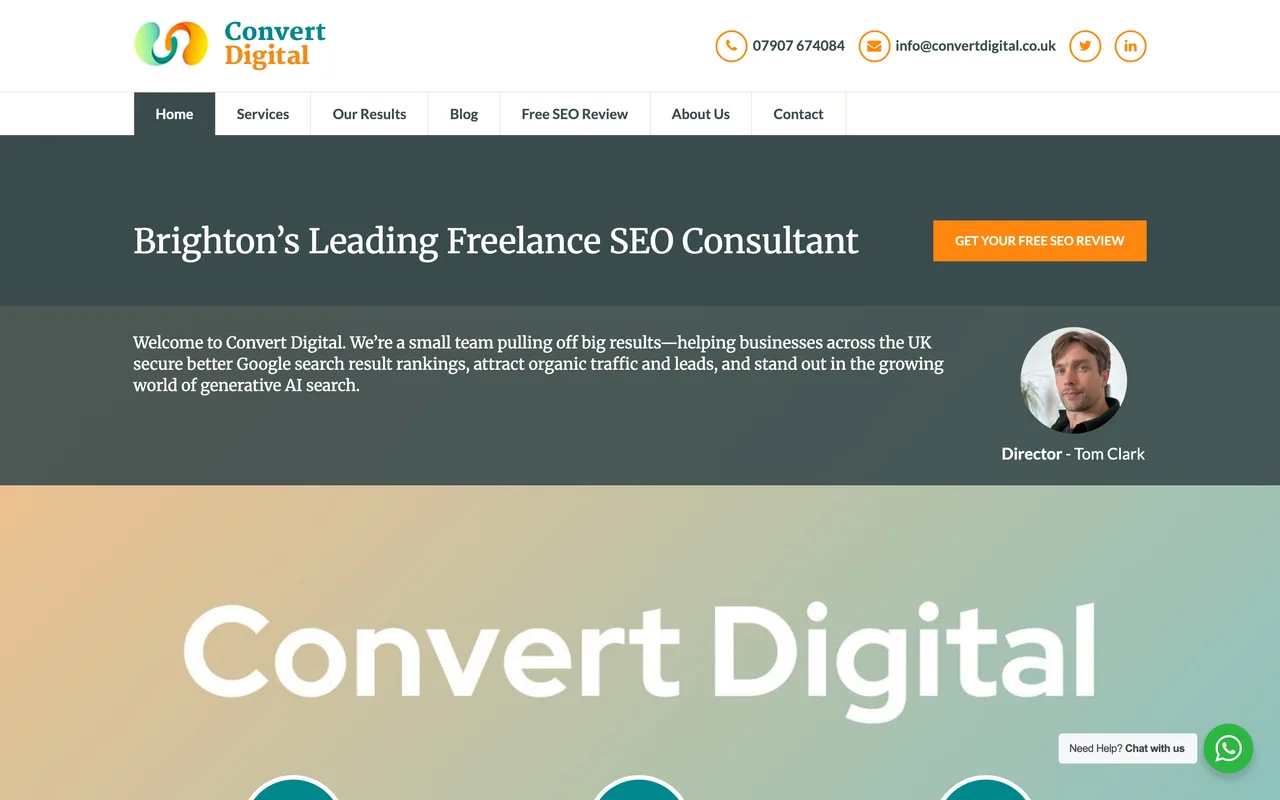 Convert Digital homepage screenshot, SEO for estate and letting agents