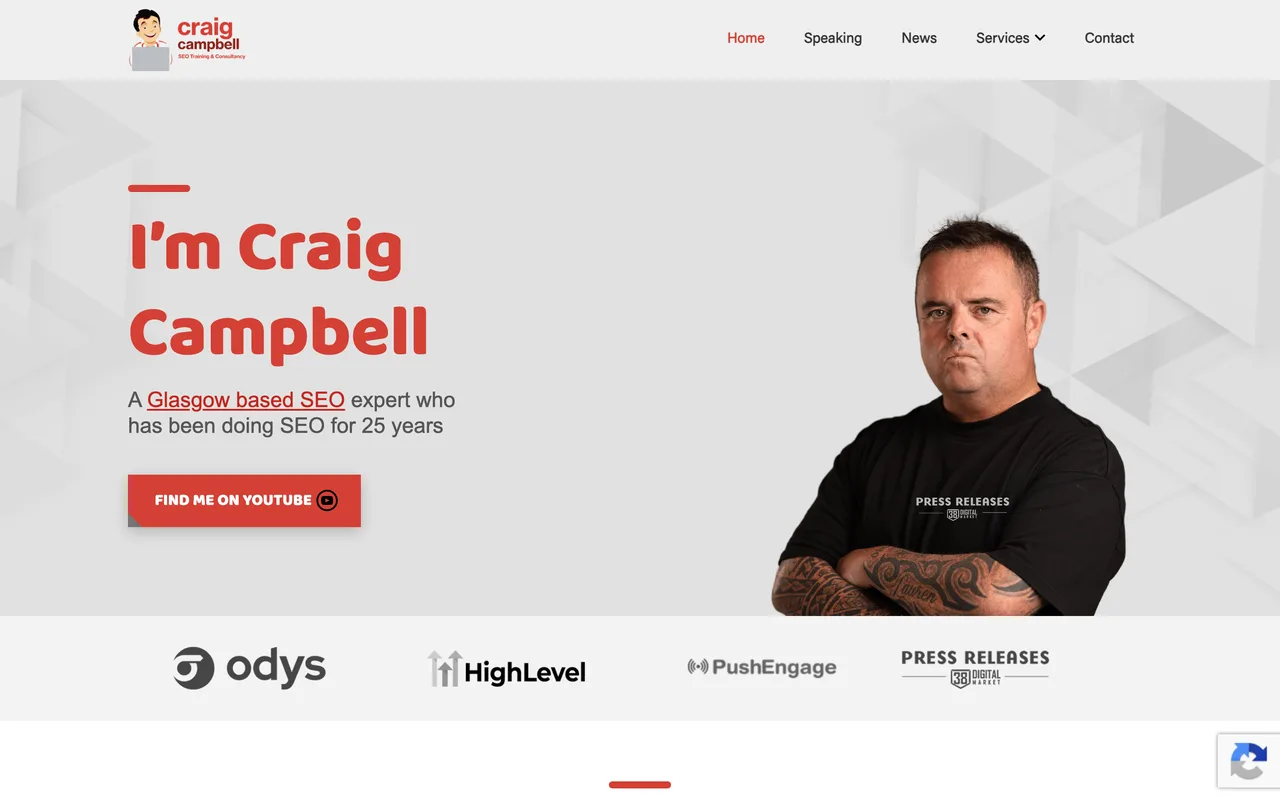 Craig Campbell homepage screenshot, SEO consultancy, link building and training