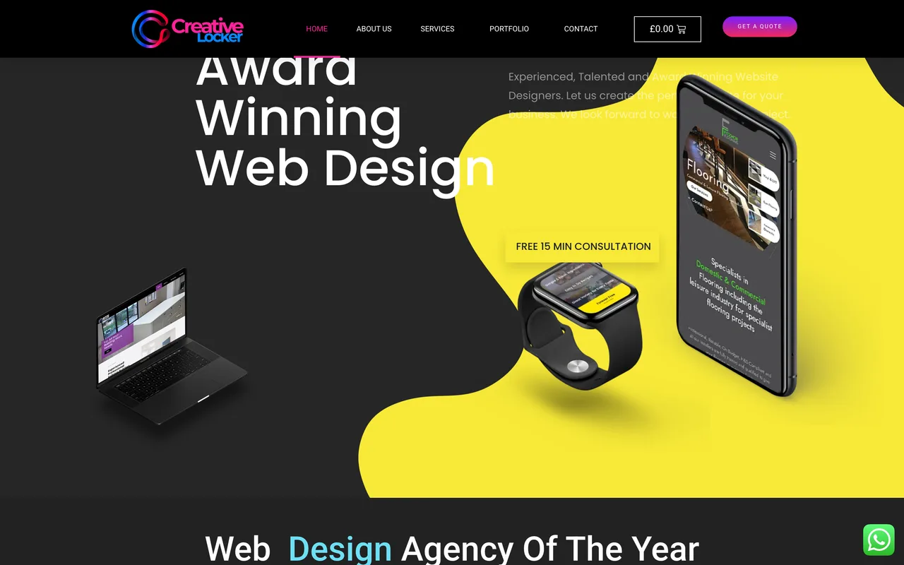 Creative Locker homepage screenshot, Responsive websites with a dedicated tradesmen service