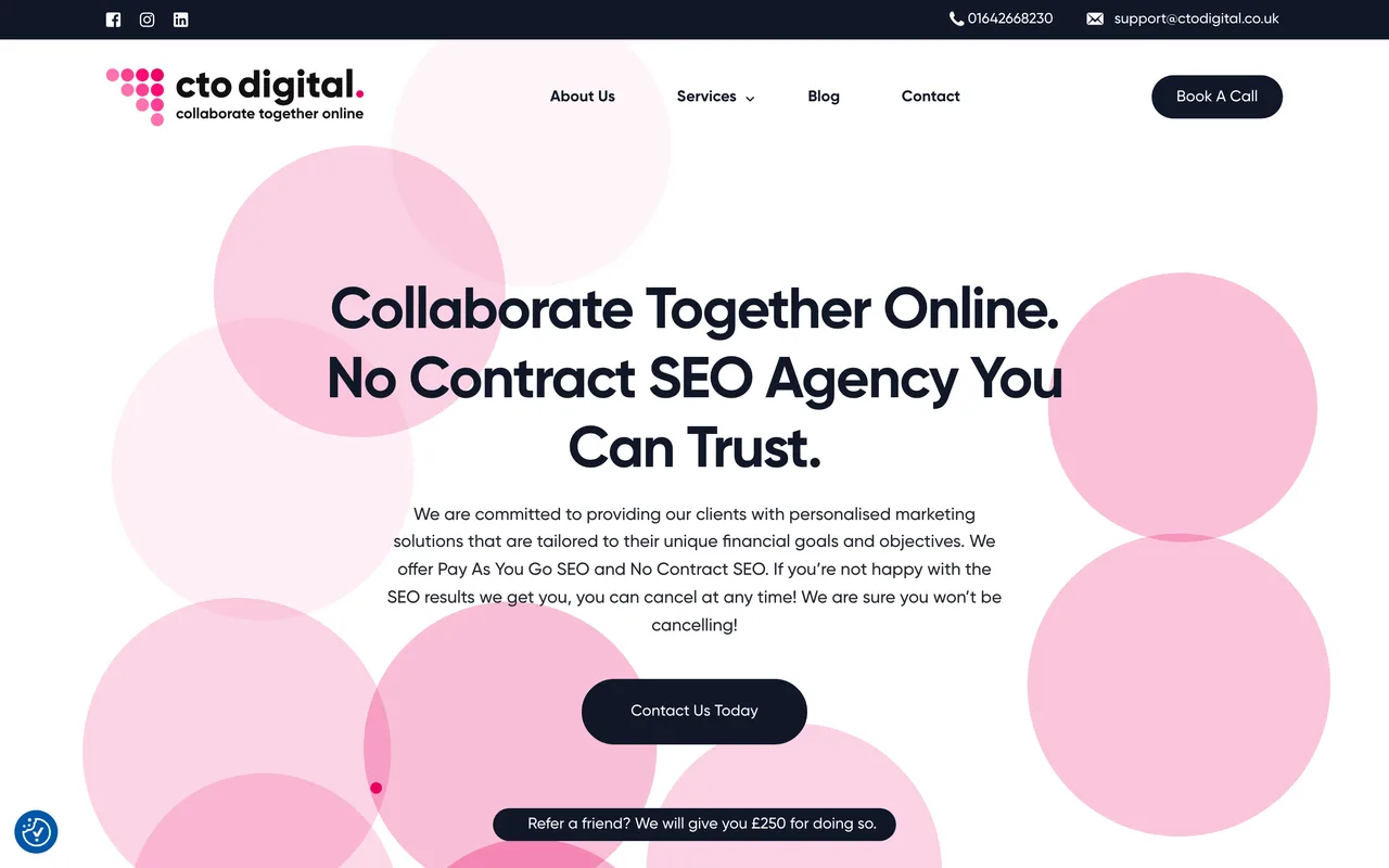 CTO Digital homepage screenshot, No-contract local SEO for tradespeople