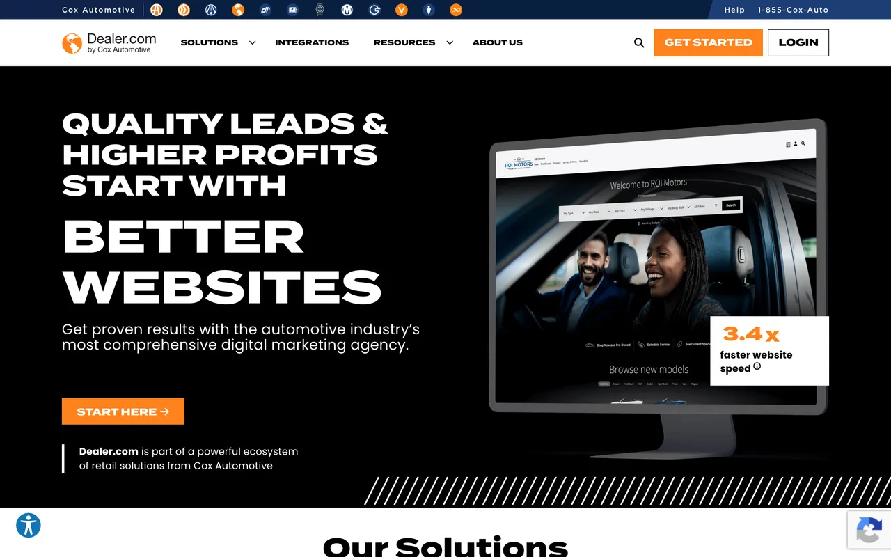Dealer.com homepage screenshot, Dealership websites, SEO and advertising platform