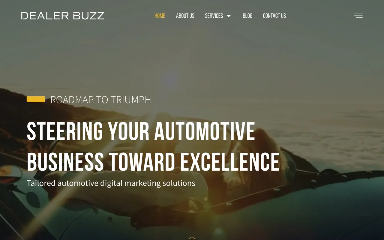 Dealer Buzz homepage screenshot, Specialist digital marketing for the automotive sector