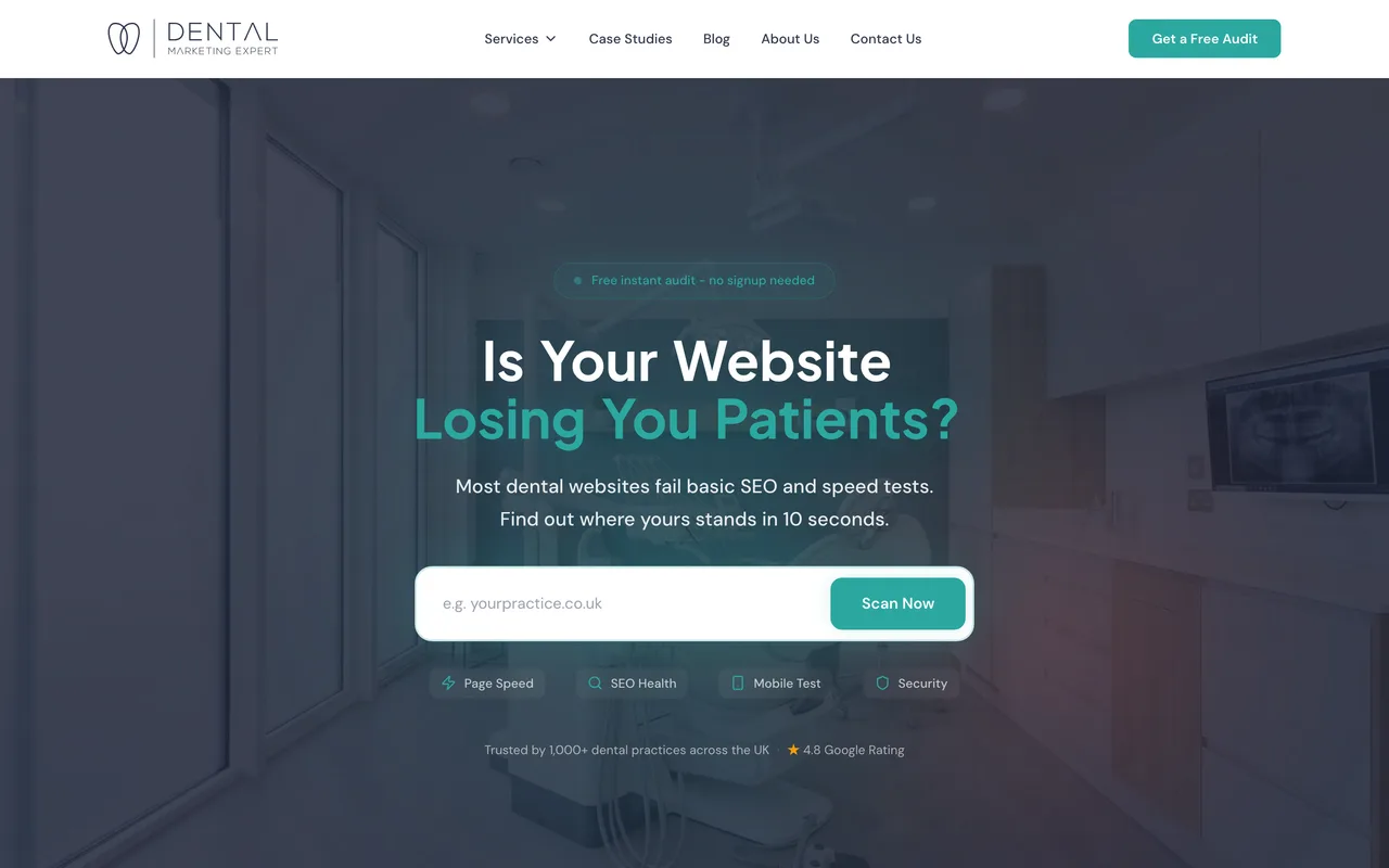 Dental Marketing Expert homepage screenshot, Dental SEO, websites and Google Ads