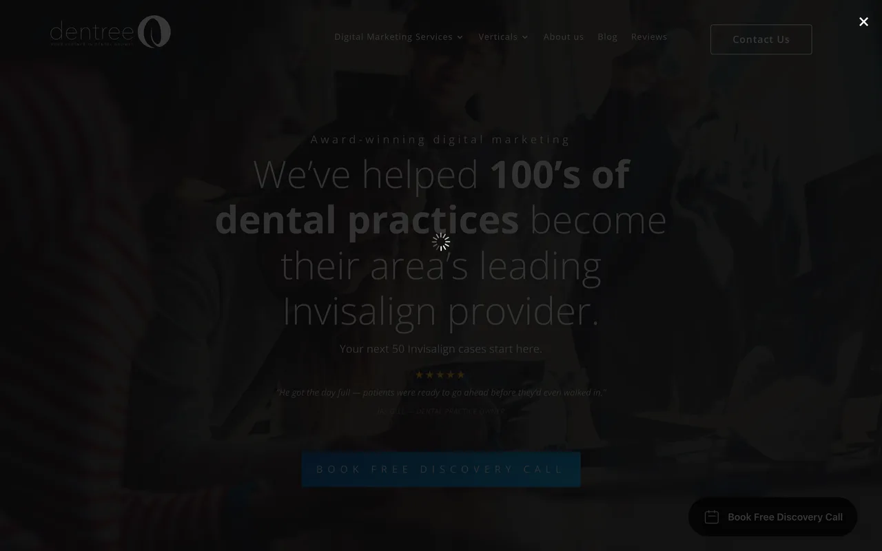 Dentree homepage screenshot, Dental-exclusive Google Ads and PPC