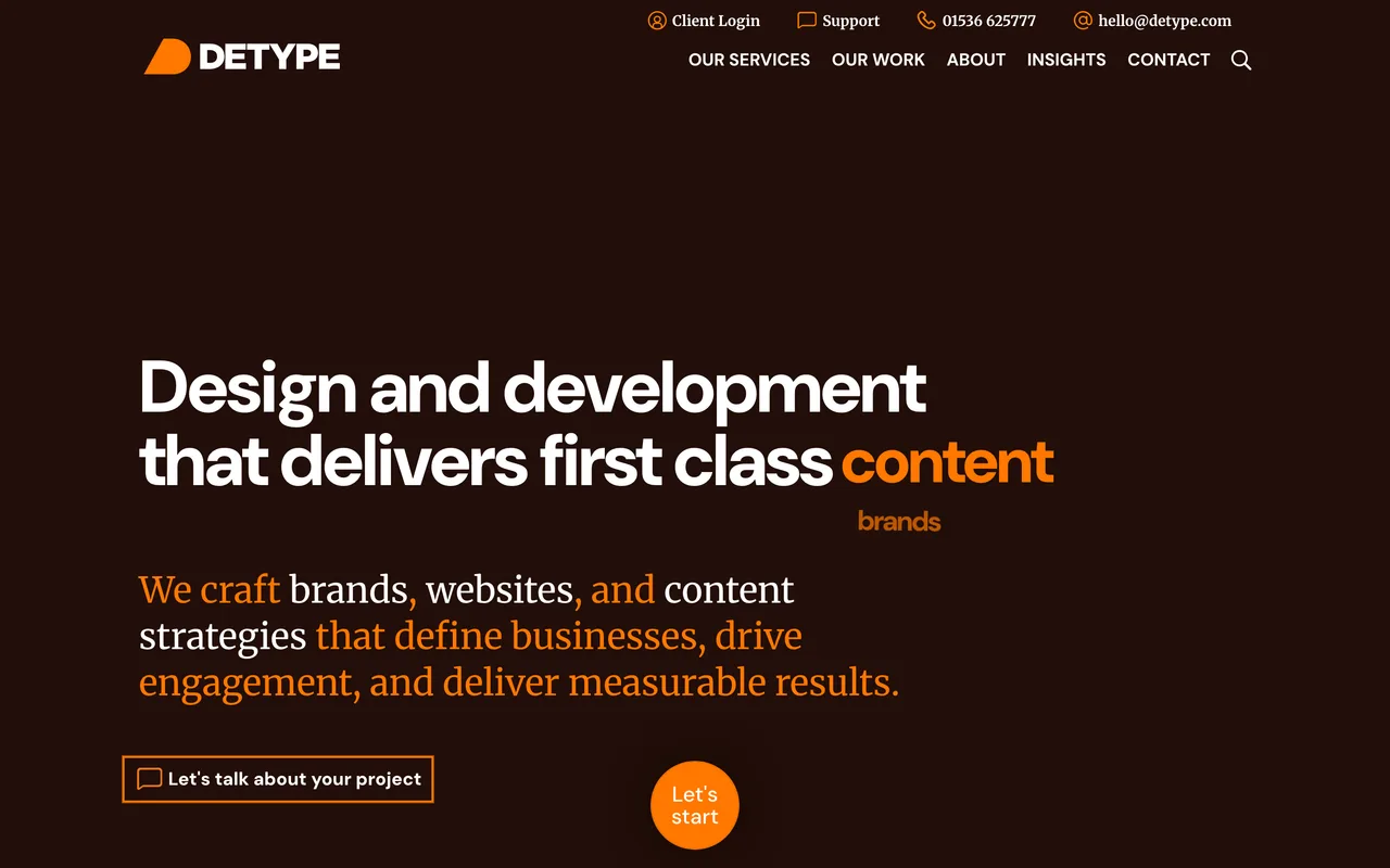 DeType homepage screenshot, Digital agency with a dedicated estate agent web design service