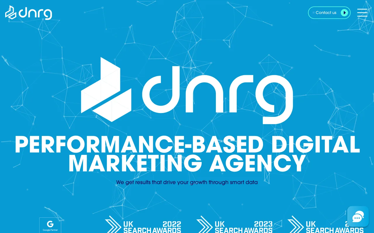 DNRG homepage screenshot, Performance-based SEO and paid media