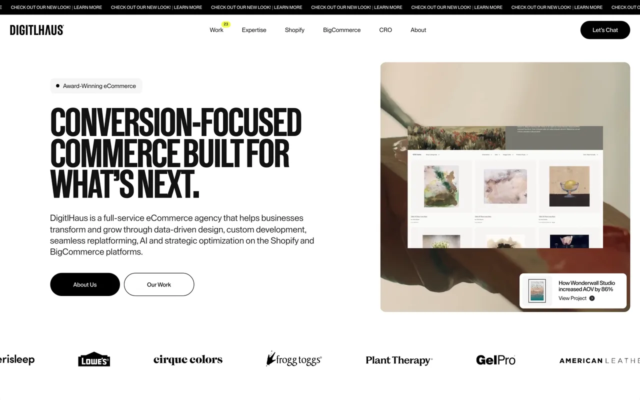 DigitlHaus homepage screenshot, BigCommerce design, development and optimisation