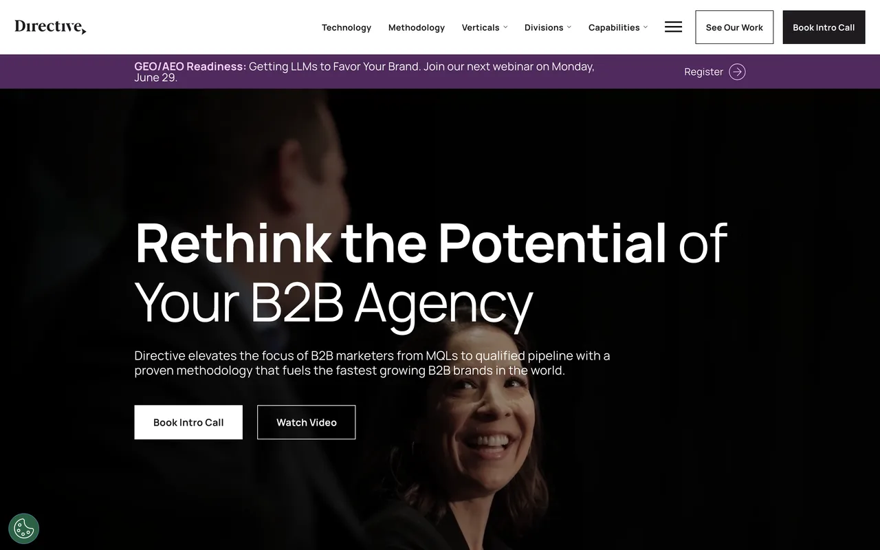 Directive Consulting homepage screenshot, B2B performance marketing and SEO