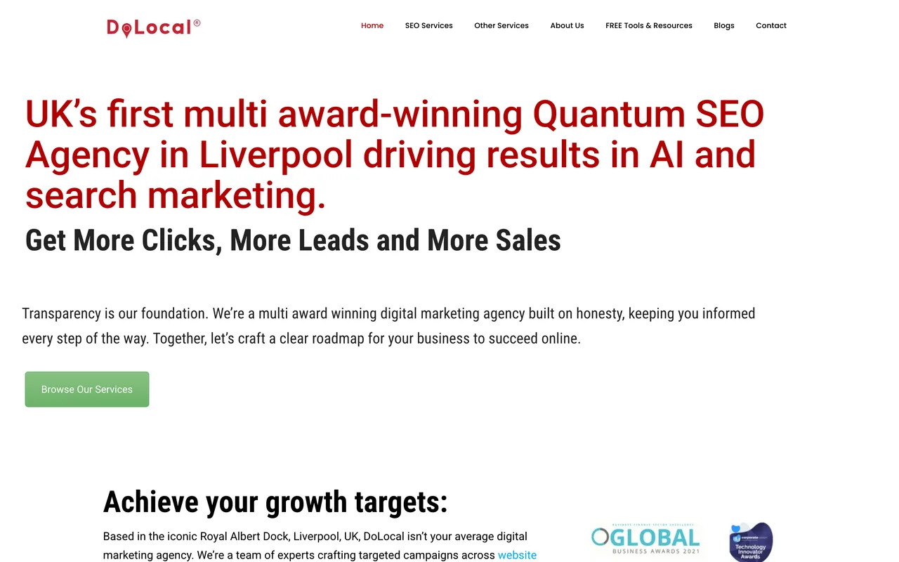 DoLocal homepage screenshot, Local and national SEO with web design and PPC