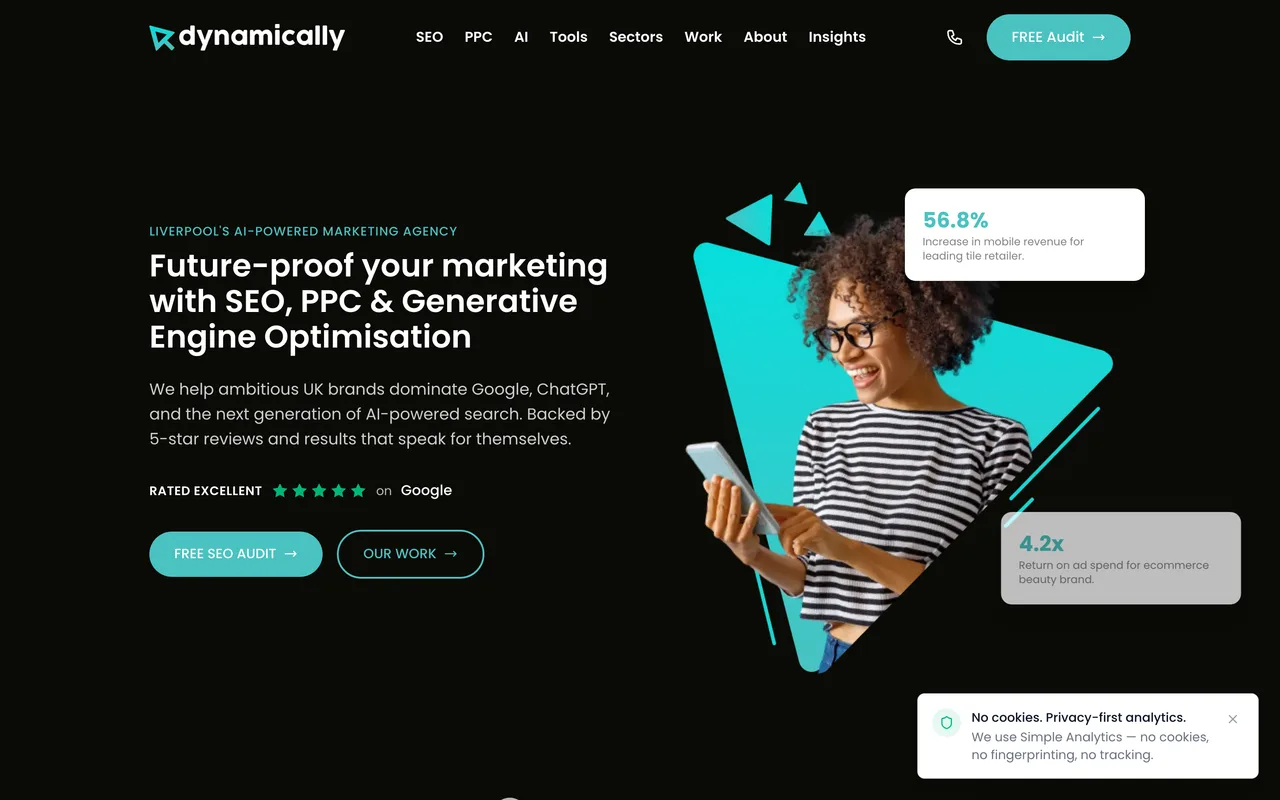 Dynamically homepage screenshot, AI-first SEO, PPC and GEO
