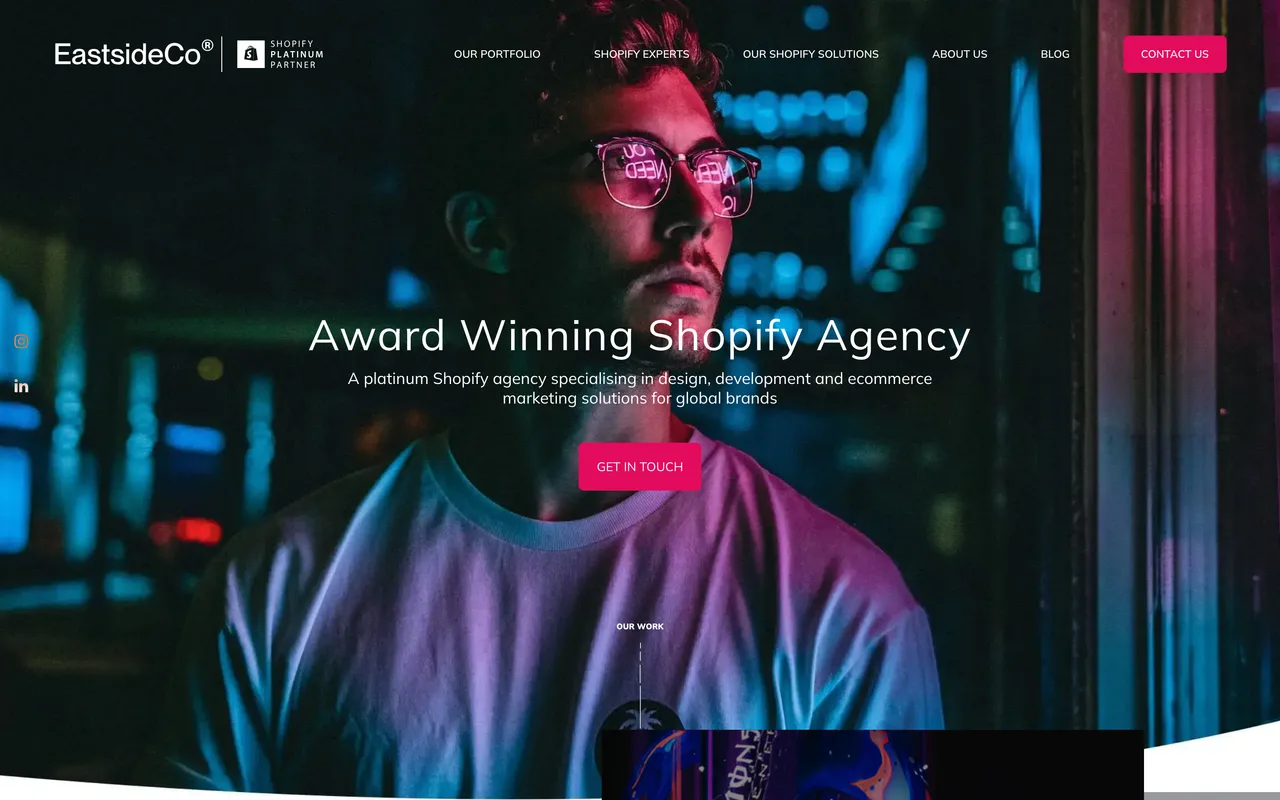 Eastside Co homepage screenshot, Shopify ecommerce design, development and marketing