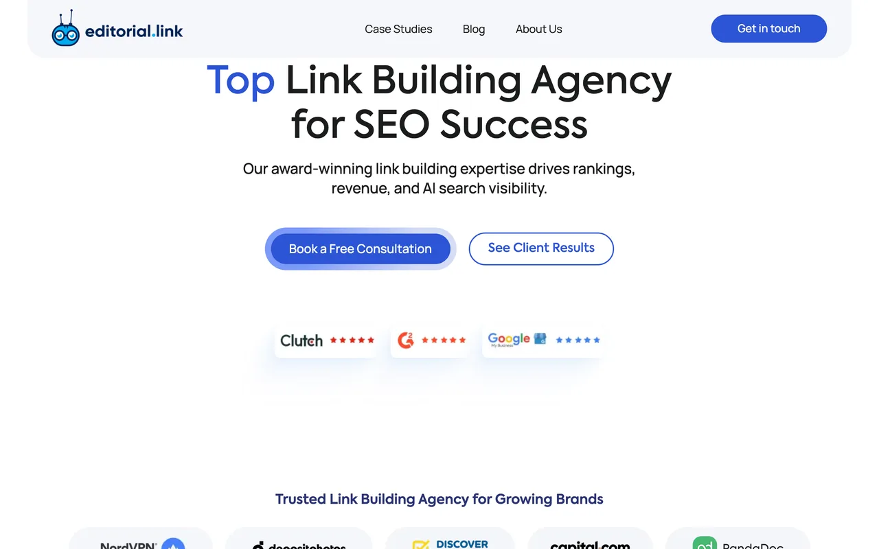 Editorial.Link homepage screenshot, Editorial link building and digital PR