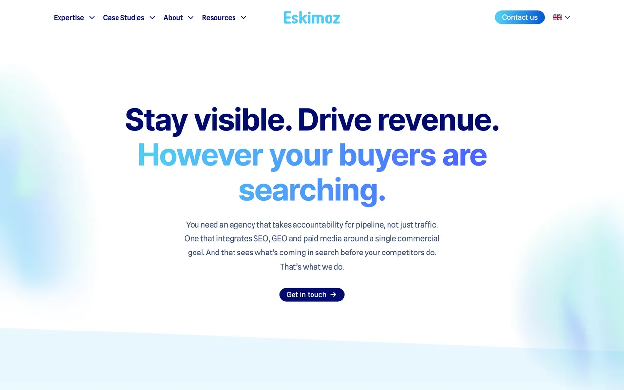 Eskimoz homepage screenshot, Multilingual SEO across European markets