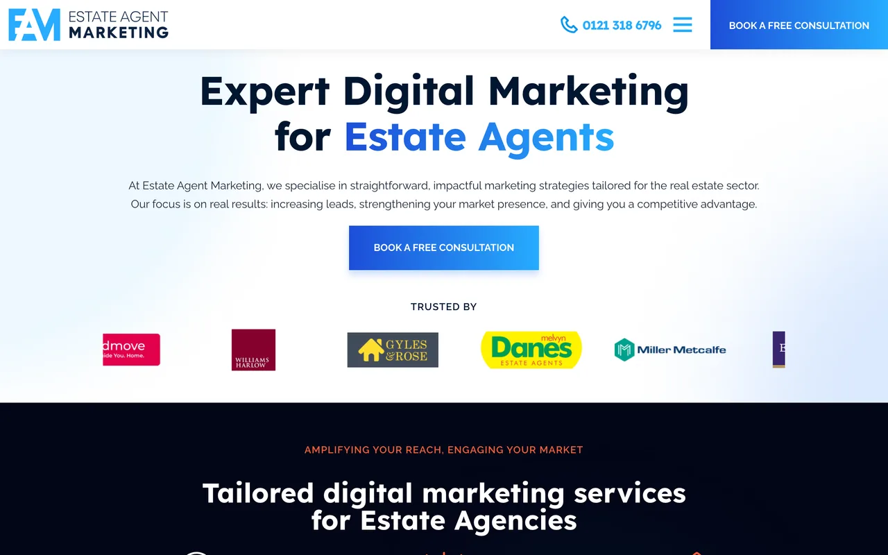 Estate Agent Marketing homepage screenshot, Marketing and SEO exclusively for estate agents