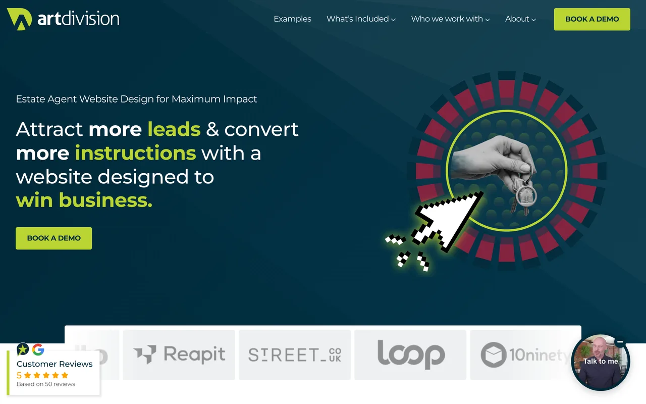 Art Division homepage screenshot, Web design for estate and letting agents
