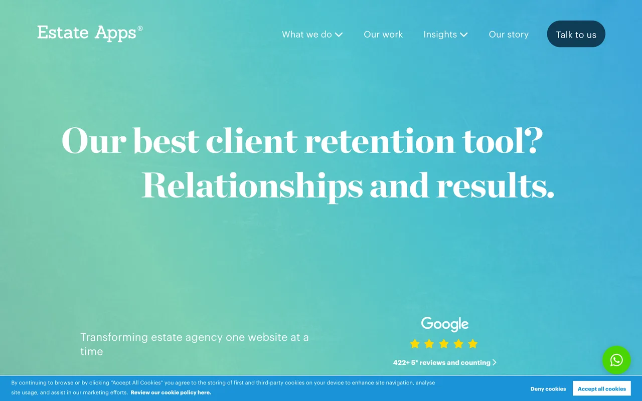 Estate Apps homepage screenshot, Websites built exclusively for estate and letting agents