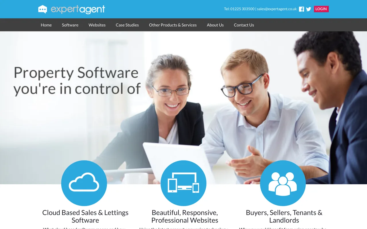 Expert Agent homepage screenshot, Estate agency software with estate agent website design