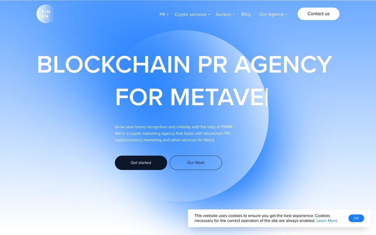 FINPR homepage screenshot, Crypto PR and link building