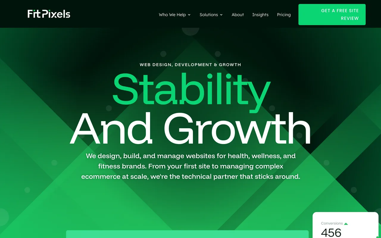 FitPixels homepage screenshot, Fitness web design and SEO