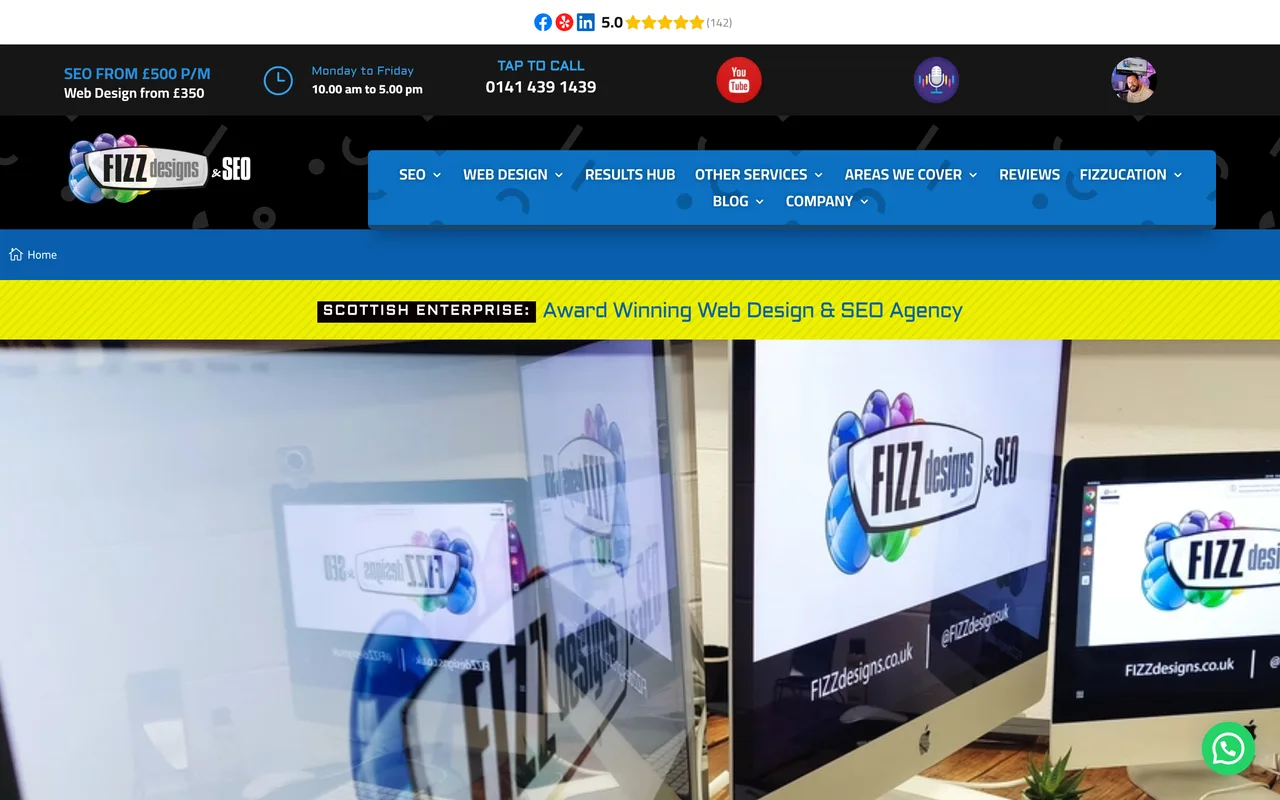 FIZZ designs & SEO homepage screenshot, Local and organic SEO for WordPress sites